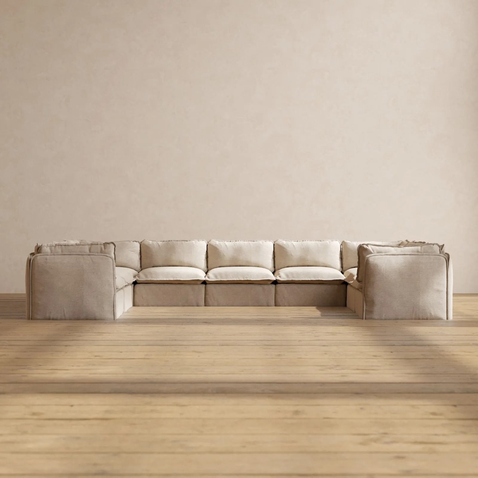 Modular Performance 9-Seater U-Sectional in Oat | Deluxe Blend