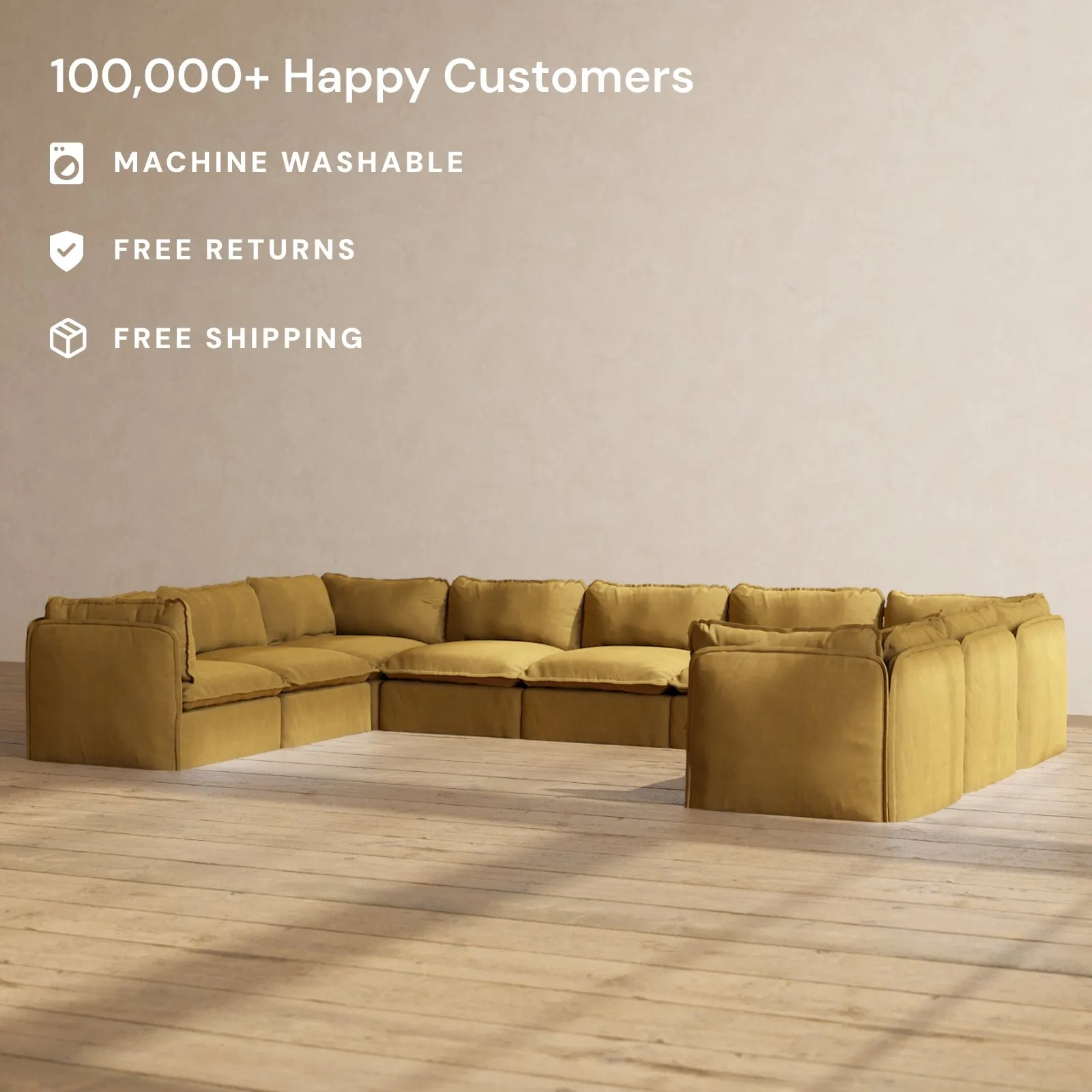 Modular Performance 9-Seater U-Sectional in Toffee | Relaxed Blend