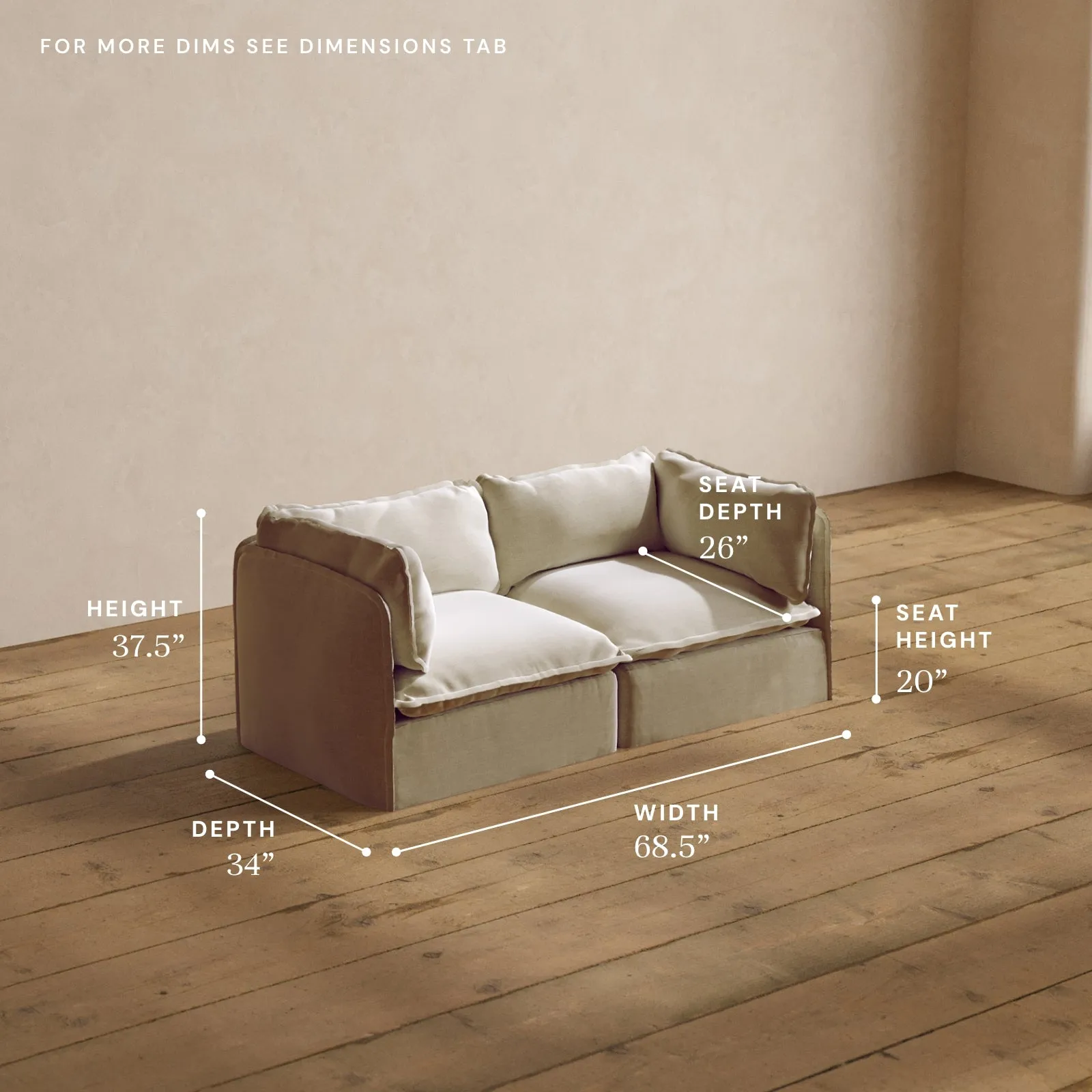 Modular Washable 2-Seater in Coco | Deluxe  Seat | Cloud Pillow