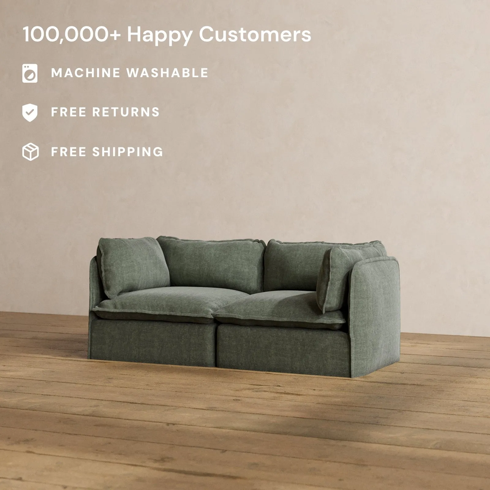 Modular Washable 2-Seater in Willow | Deluxe  Seat | Cloud Pillow