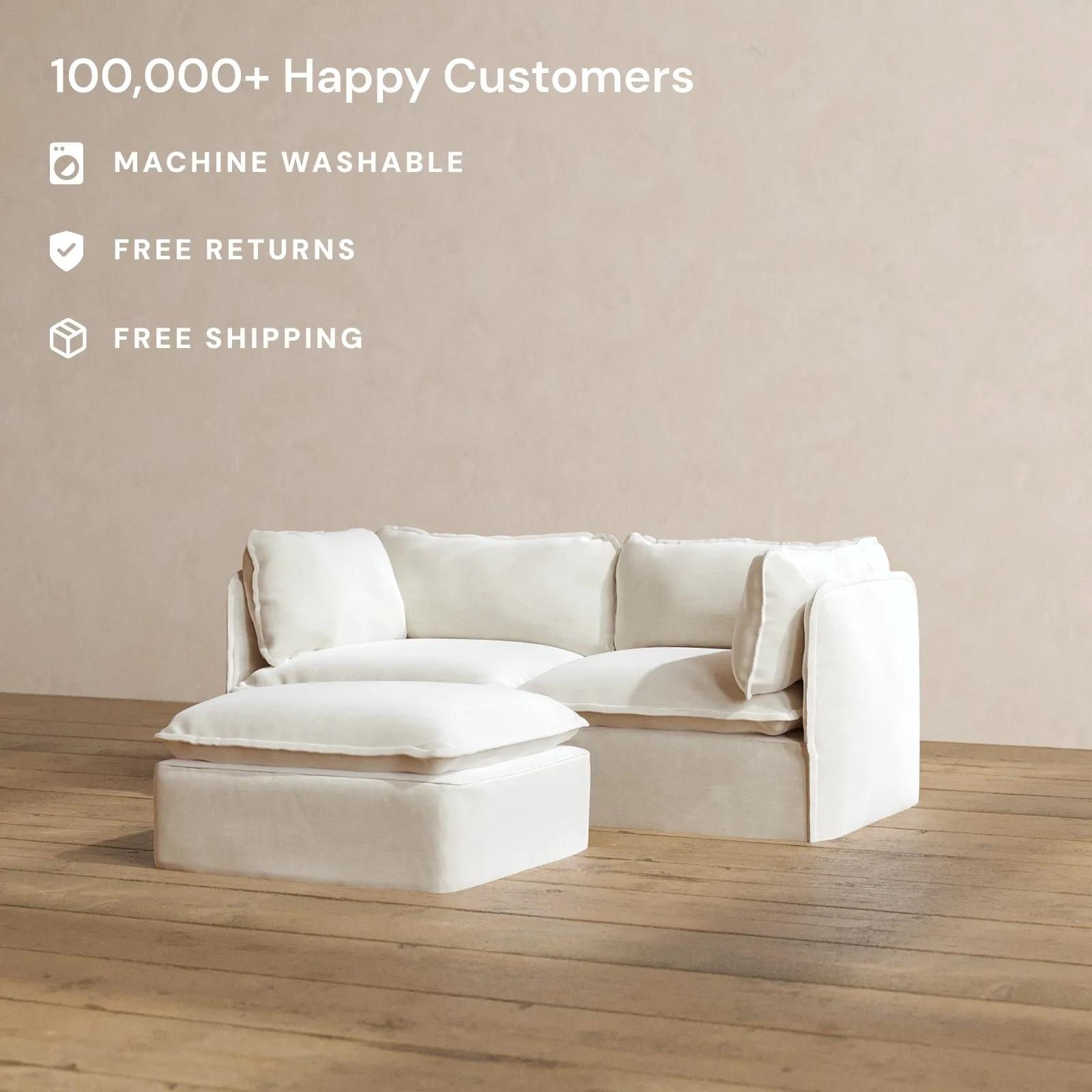 Modular Washable 2-Seater   Ottoman in Coco | Memorix  Seat | Contour Pillow