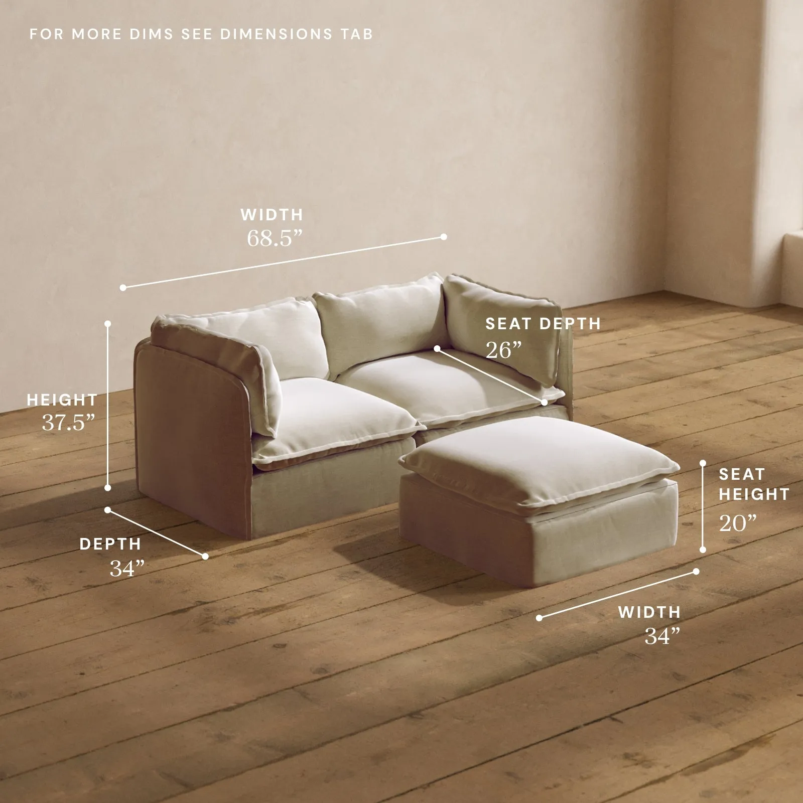Modular Washable 2-Seater   Ottoman in Coco | Memorix  Seat | Contour Pillow