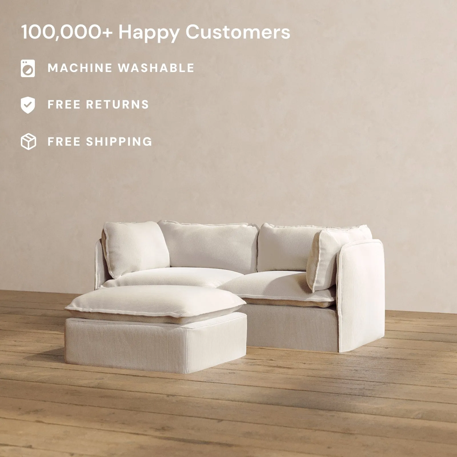 Modular Washable 2-Seater   Ottoman in Milk | Memorix  Seat | Contour Pillow