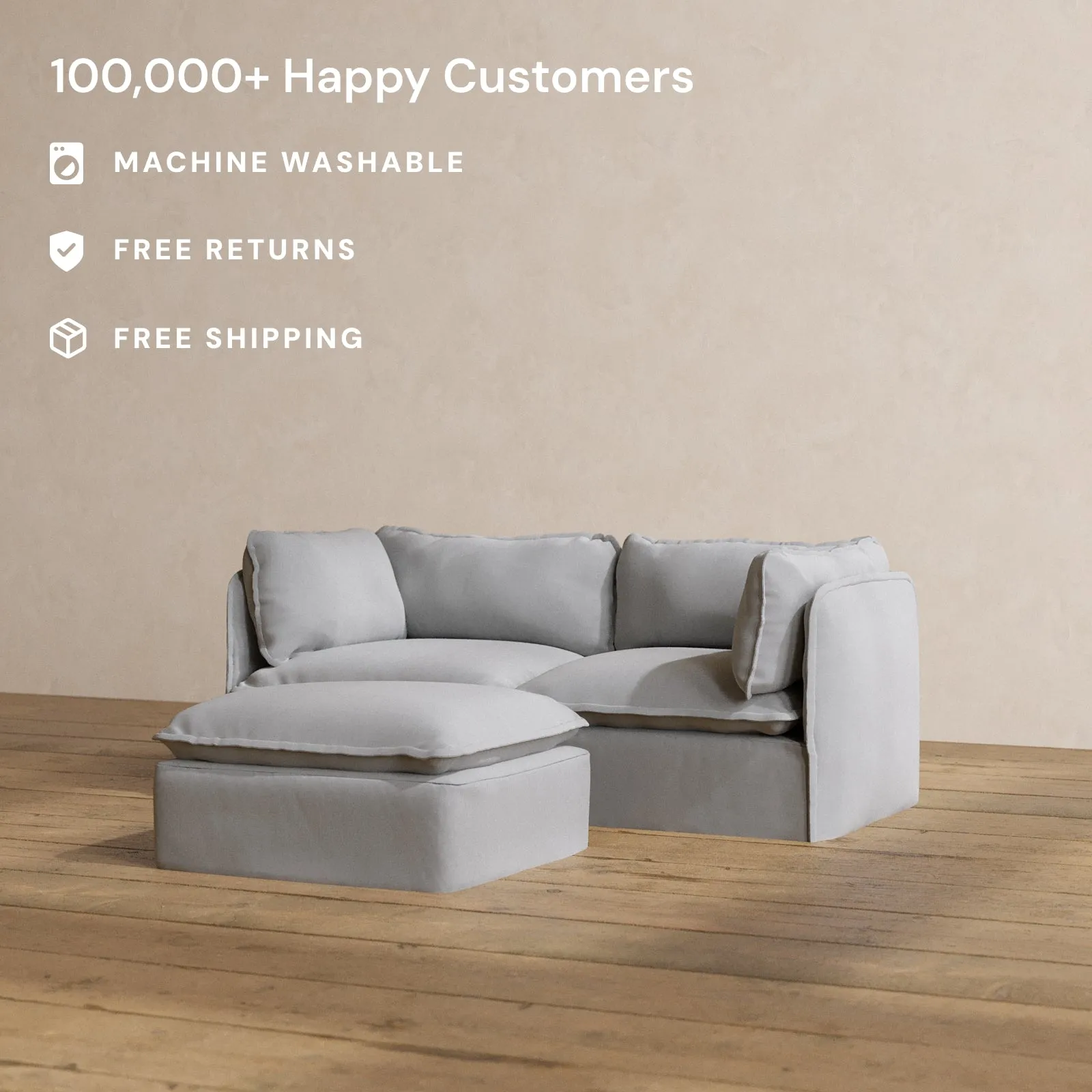 Modular Washable 2-Seater   Ottoman in Pumice | Memorix  Seat | Contour Pillow