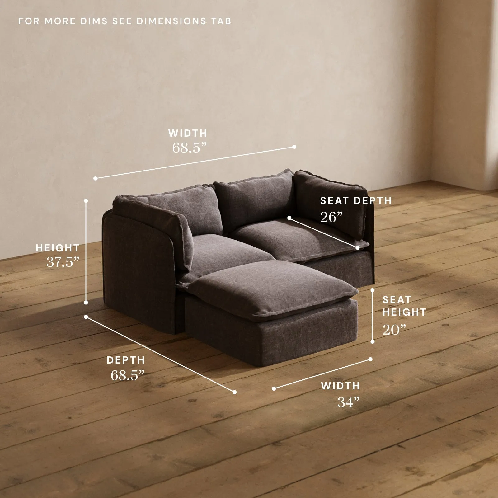 Modular Washable 2-Seater Sectional in Caviar | Memorix  Seat | Contour Pillow