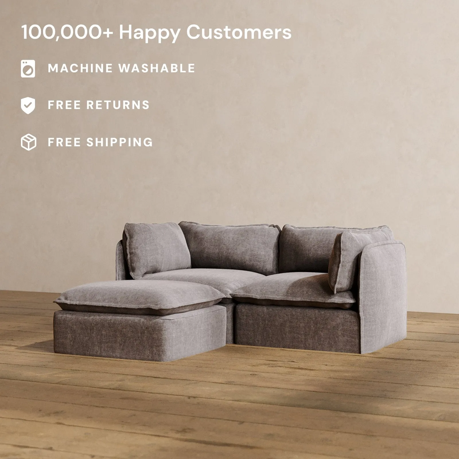 Modular Washable 2-Seater Sectional in Caviar | Memorix  Seat | Contour Pillow