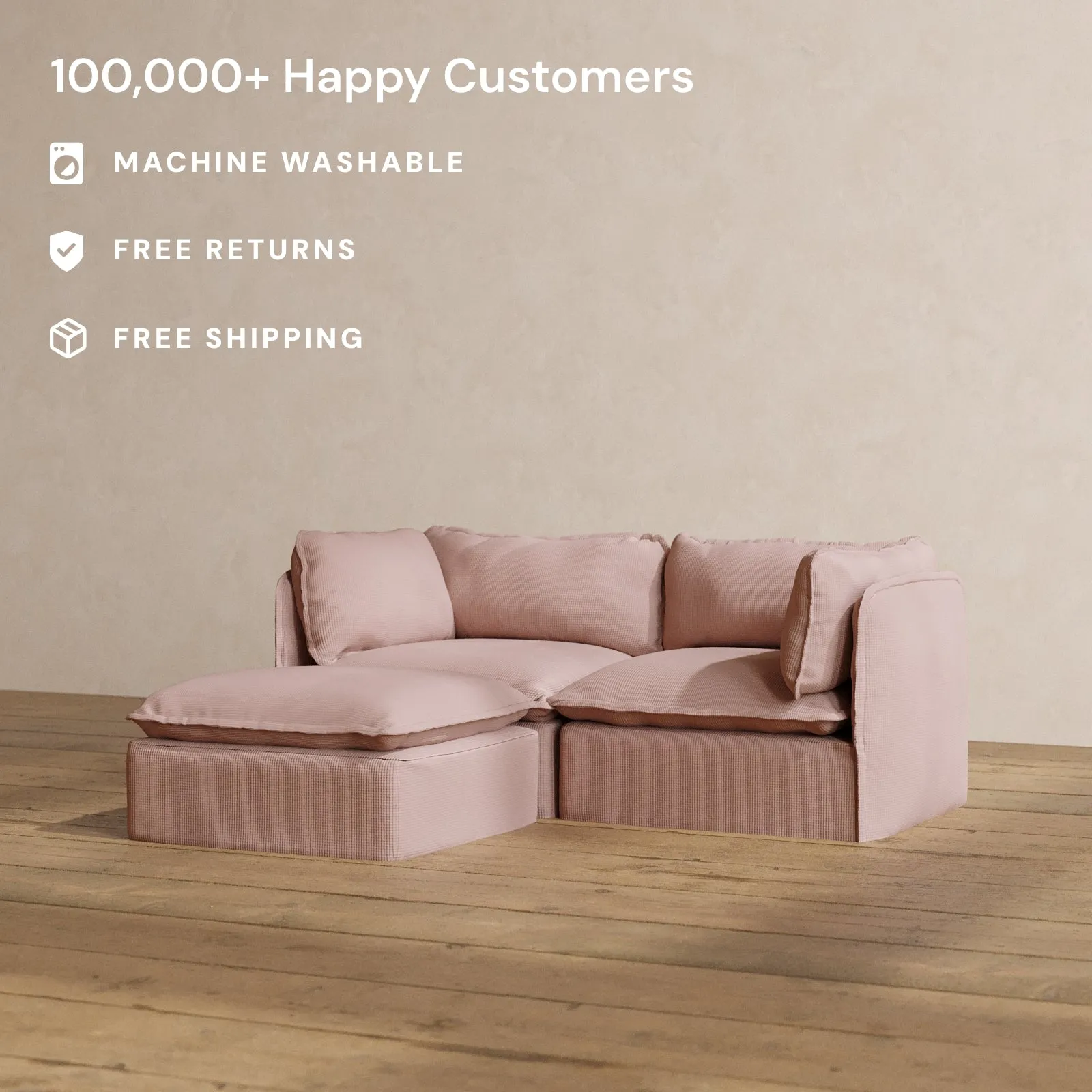 Modular Washable 2-Seater Sectional in Sakura | Memorix  Seat | Contour Pillow
