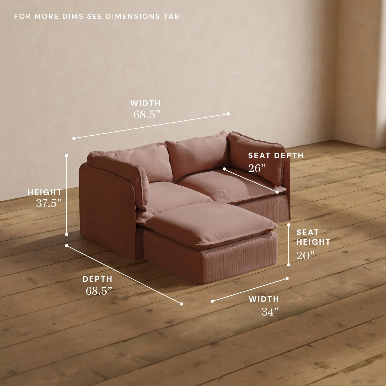 Modular Washable 2-Seater Sectional in Sakura | Memorix  Seat | Contour Pillow