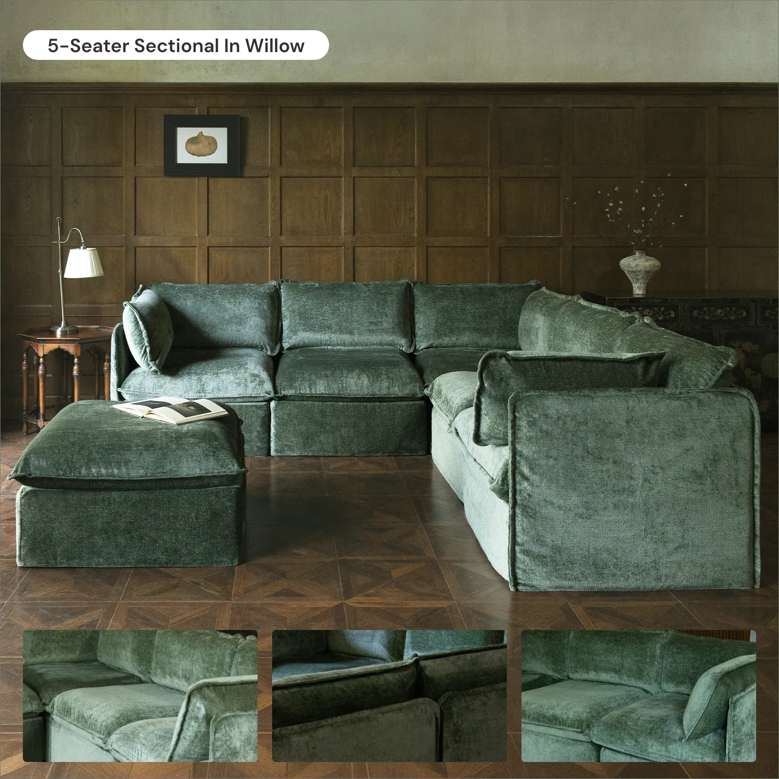 Modular Washable 2-Seater Sectional in Willow | Memorix  Seat | Contour Pillow