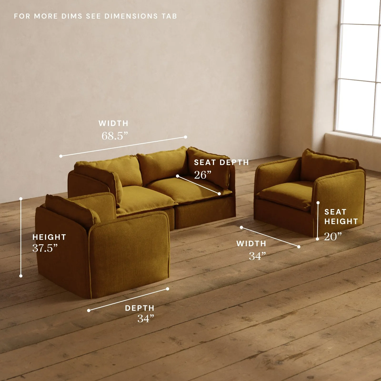 Modular Washable 2-Seater Sofa   Armchair Set in Kiiro | Deluxe  Seat | Cloud Pillow