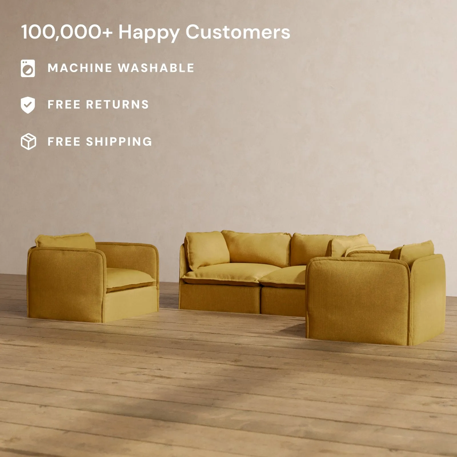 Modular Washable 2-Seater Sofa   Armchair Set in Kiiro | Deluxe  Seat | Cloud Pillow