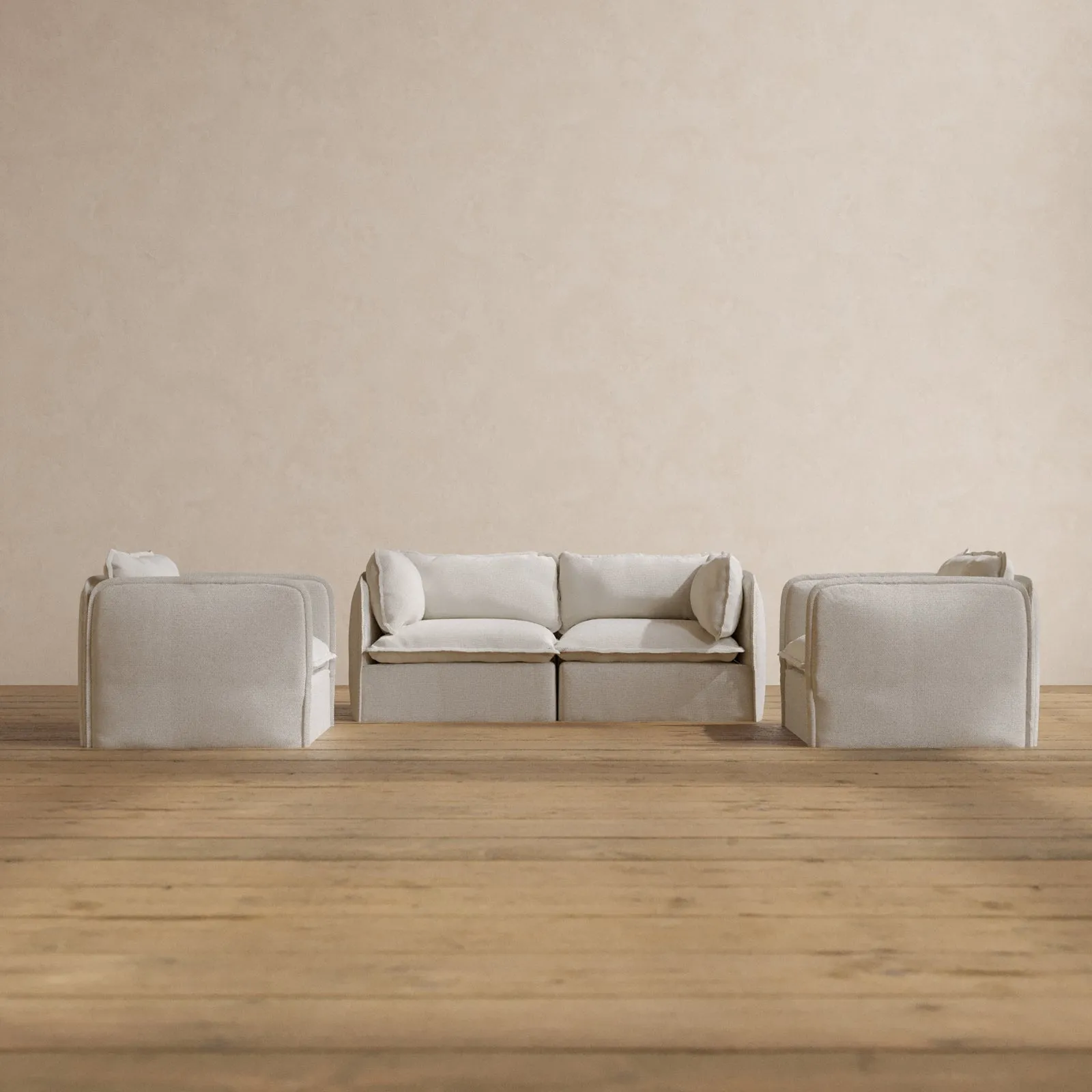 Modular Washable 2-Seater Sofa   Armchair Set in Powder | Deluxe  Seat | Cloud Pillow