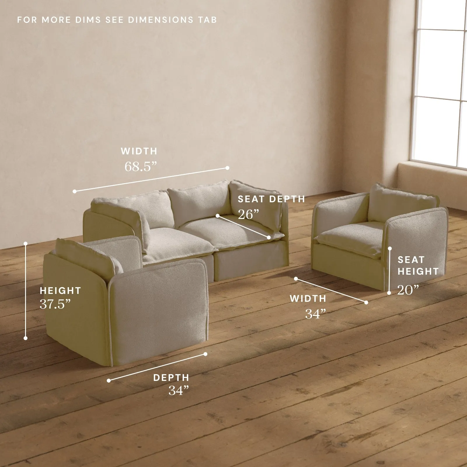 Modular Washable 2-Seater Sofa   Armchair Set in Powder | Deluxe  Seat | Cloud Pillow