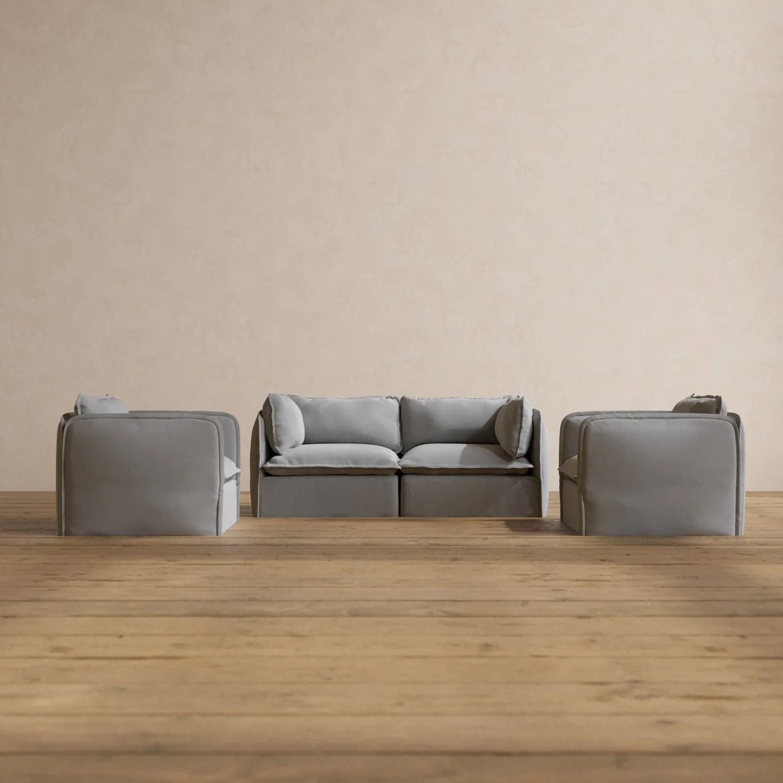 Modular Washable 2-Seater Sofa   Armchair Set in Pumice | Deluxe  Seat | Cloud Pillow