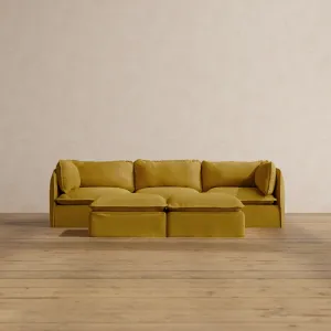 Modular Washable 3-Seater   Bench Ottoman in Kiiro | Deluxe  Seat | Cloud Pillow