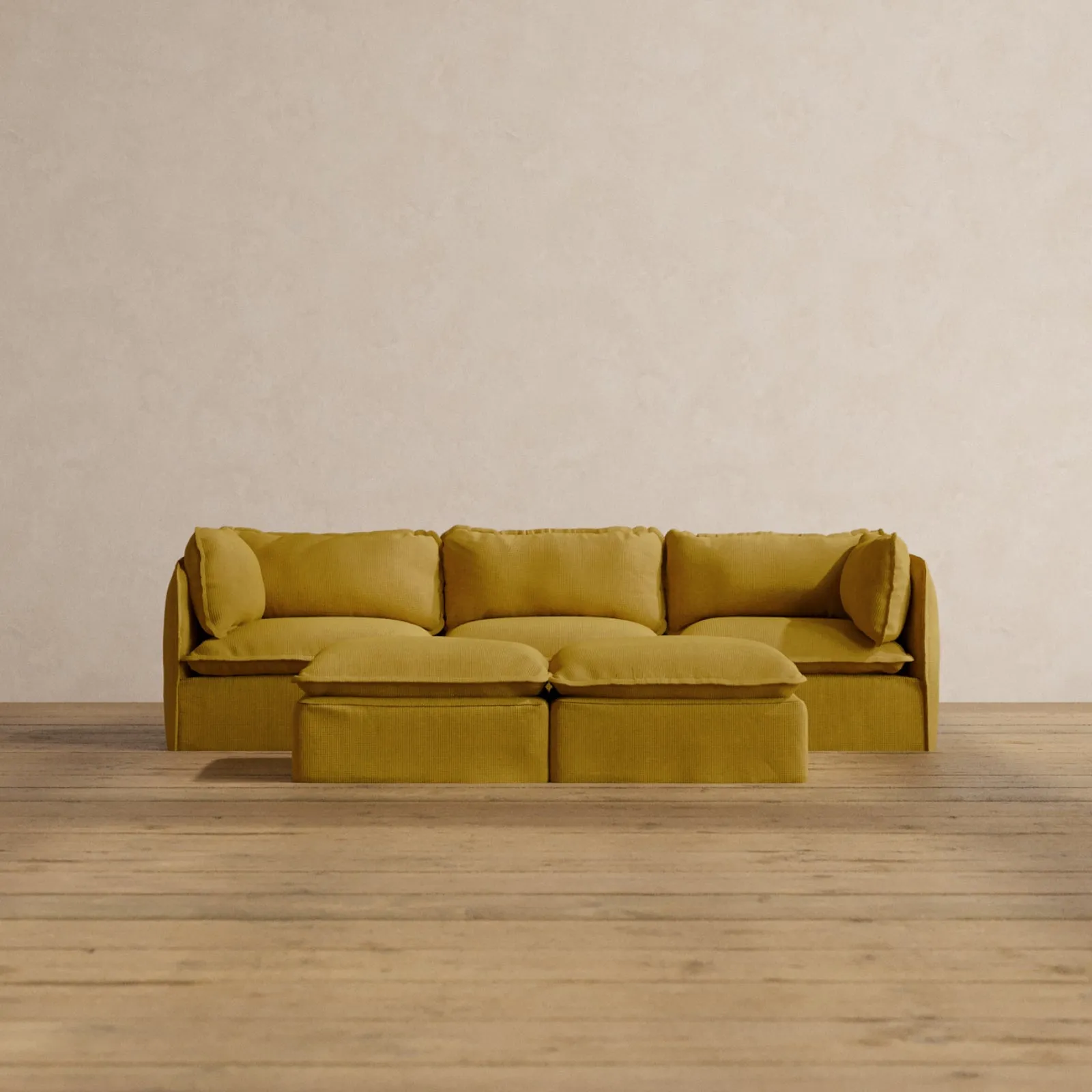 Modular Washable 3-Seater   Bench Ottoman in Kiiro | Deluxe  Seat | Cloud Pillow