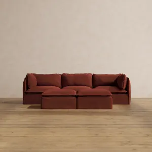 Modular Washable 3-Seater   Bench Ottoman in Rust | Deluxe  Seat | Cloud Pillow