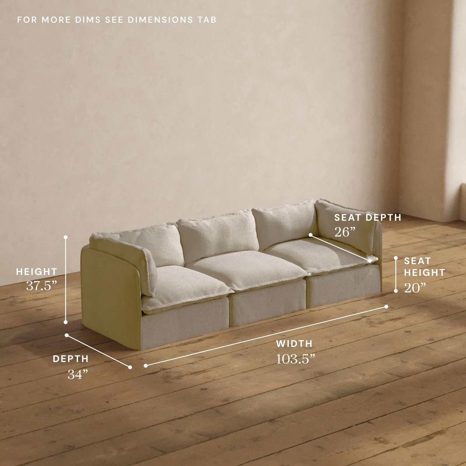 Modular Washable 3-Seater in Powder | Deluxe  Seat | Cloud Pillow