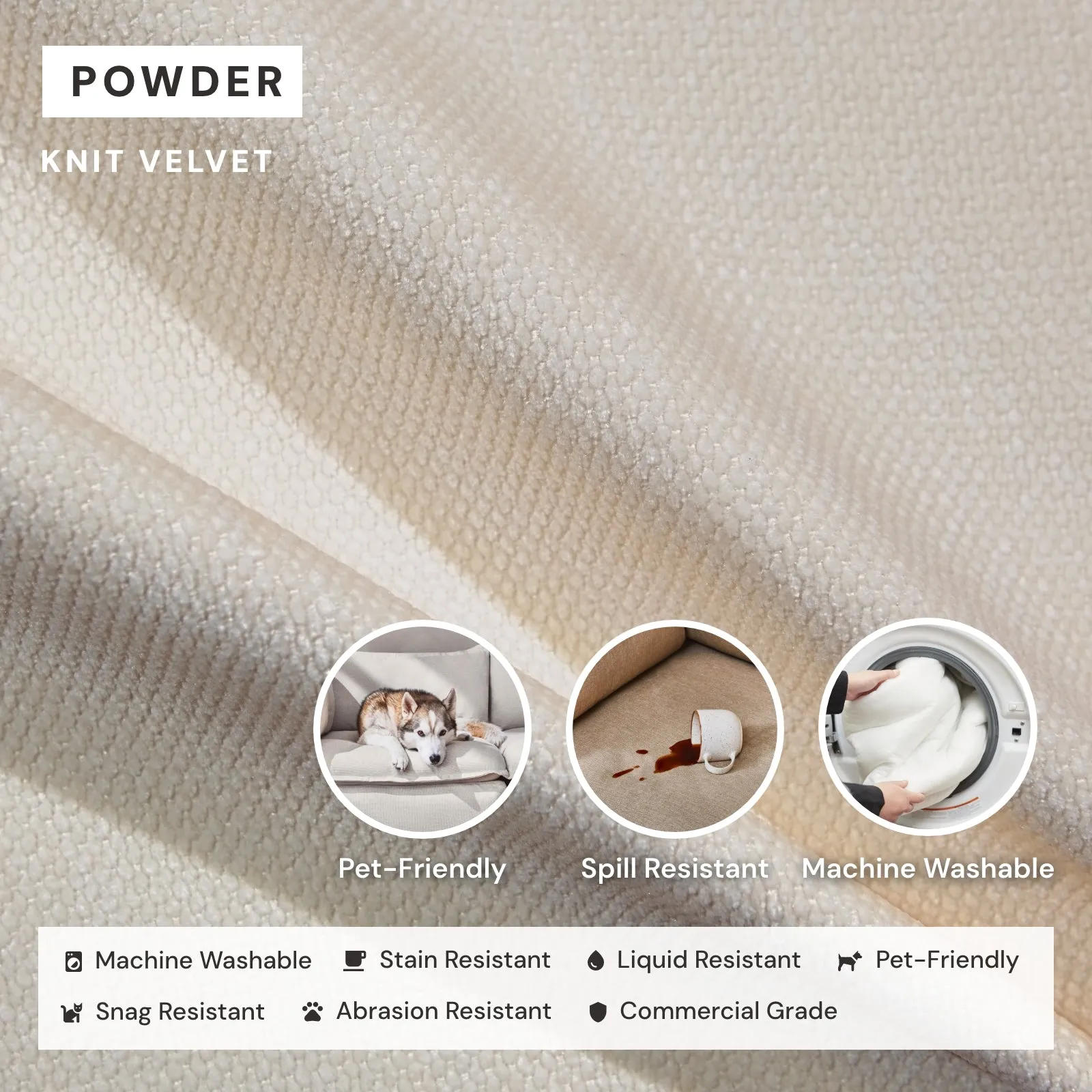 Modular Washable 3-Seater in Powder | Deluxe  Seat | Cloud Pillow