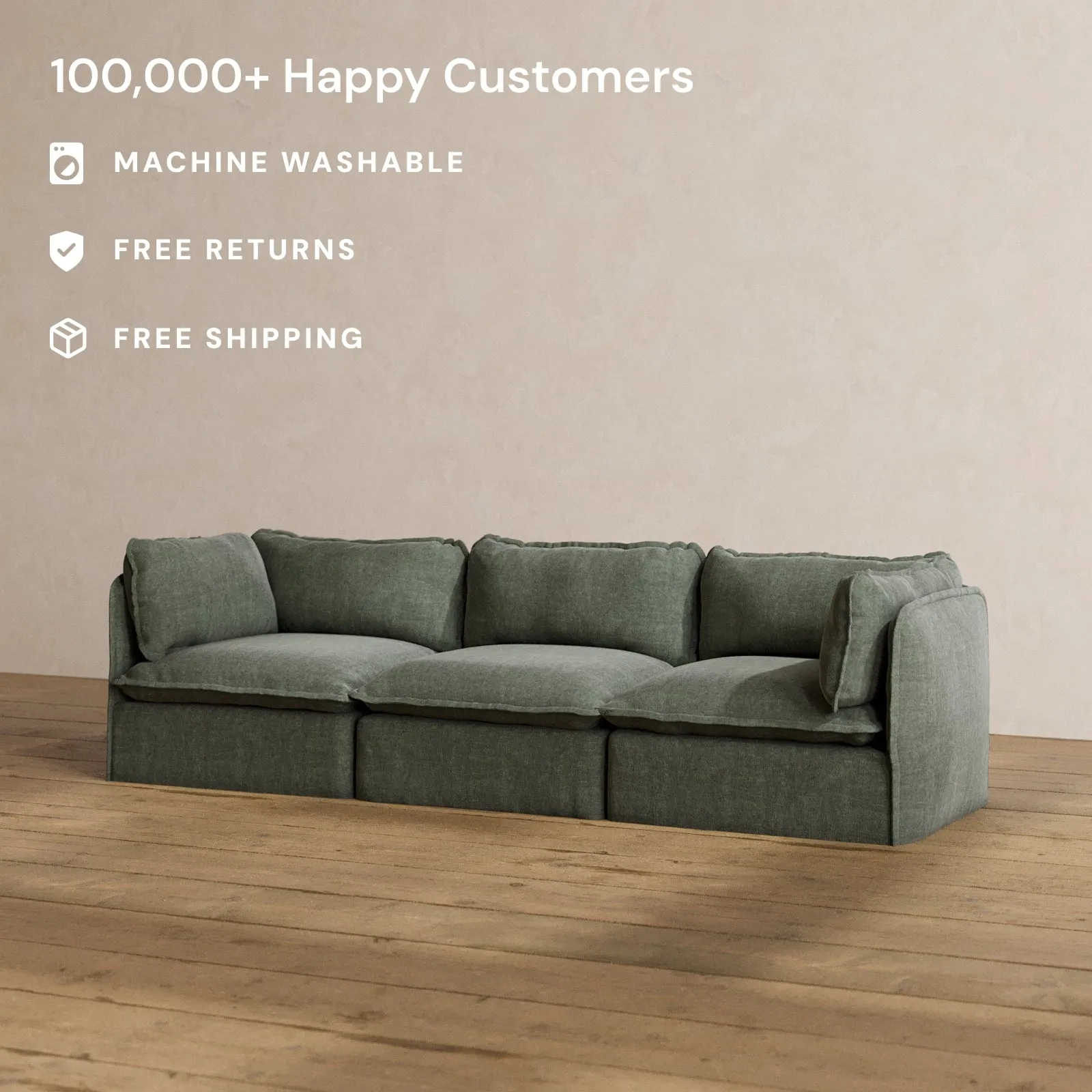 Modular Washable 3-Seater in Willow | Deluxe  Seat | Cloud Pillow