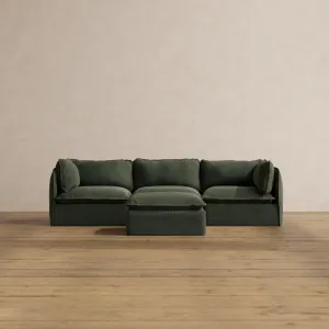 Modular Washable 3-Seater   Ottoman in Olivine | Deluxe  Seat | Cloud Pillow