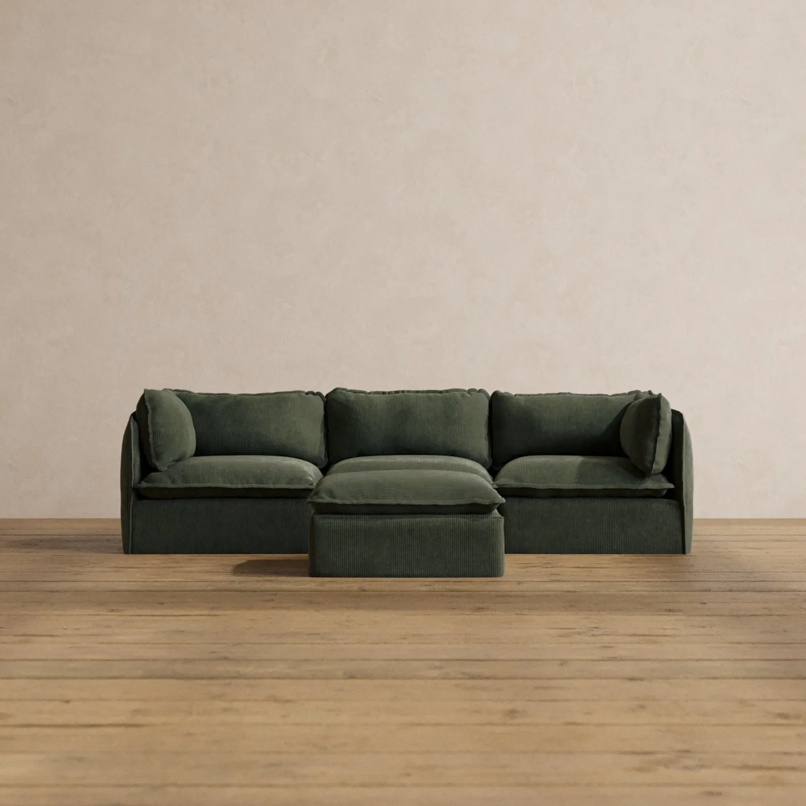 Modular Washable 3-Seater   Ottoman in Olivine | Deluxe  Seat | Cloud Pillow