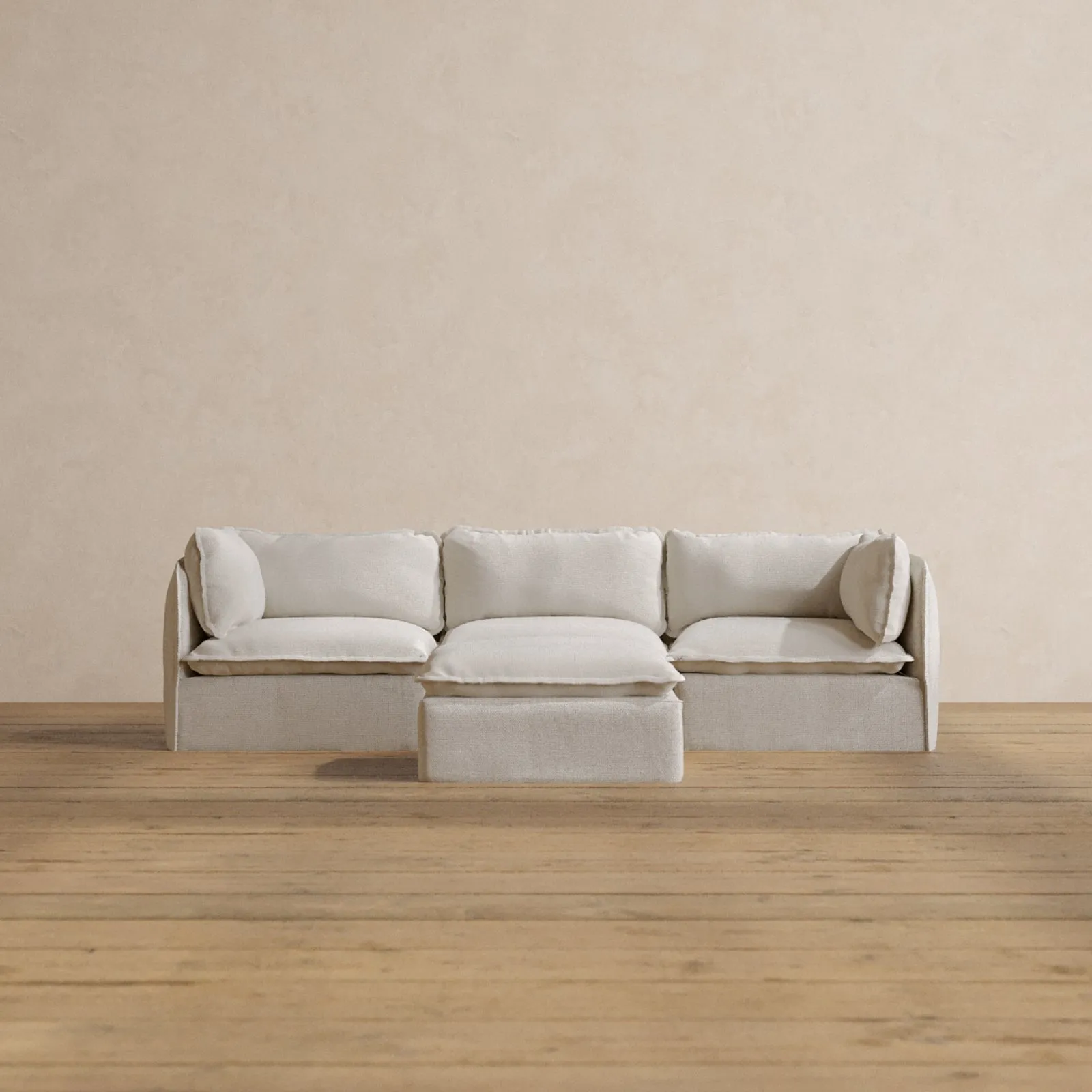 Modular Washable 3-Seater   Ottoman in Powder | Deluxe  Seat | Cloud Pillow