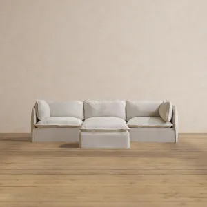 Modular Washable 3-Seater   Ottoman in Powder | Deluxe  Seat | Cloud Pillow