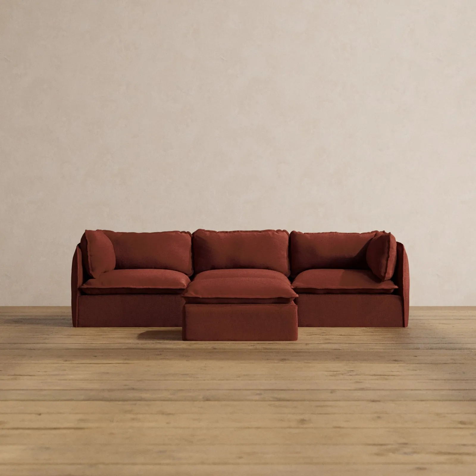 Modular Washable 3-Seater   Ottoman in Rust | Deluxe  Seat | Cloud Pillow