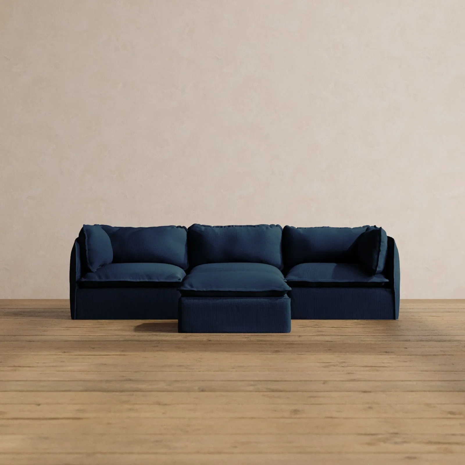 Modular Washable 3-Seater   Ottoman in Sumi | Deluxe  Seat | Cloud Pillow