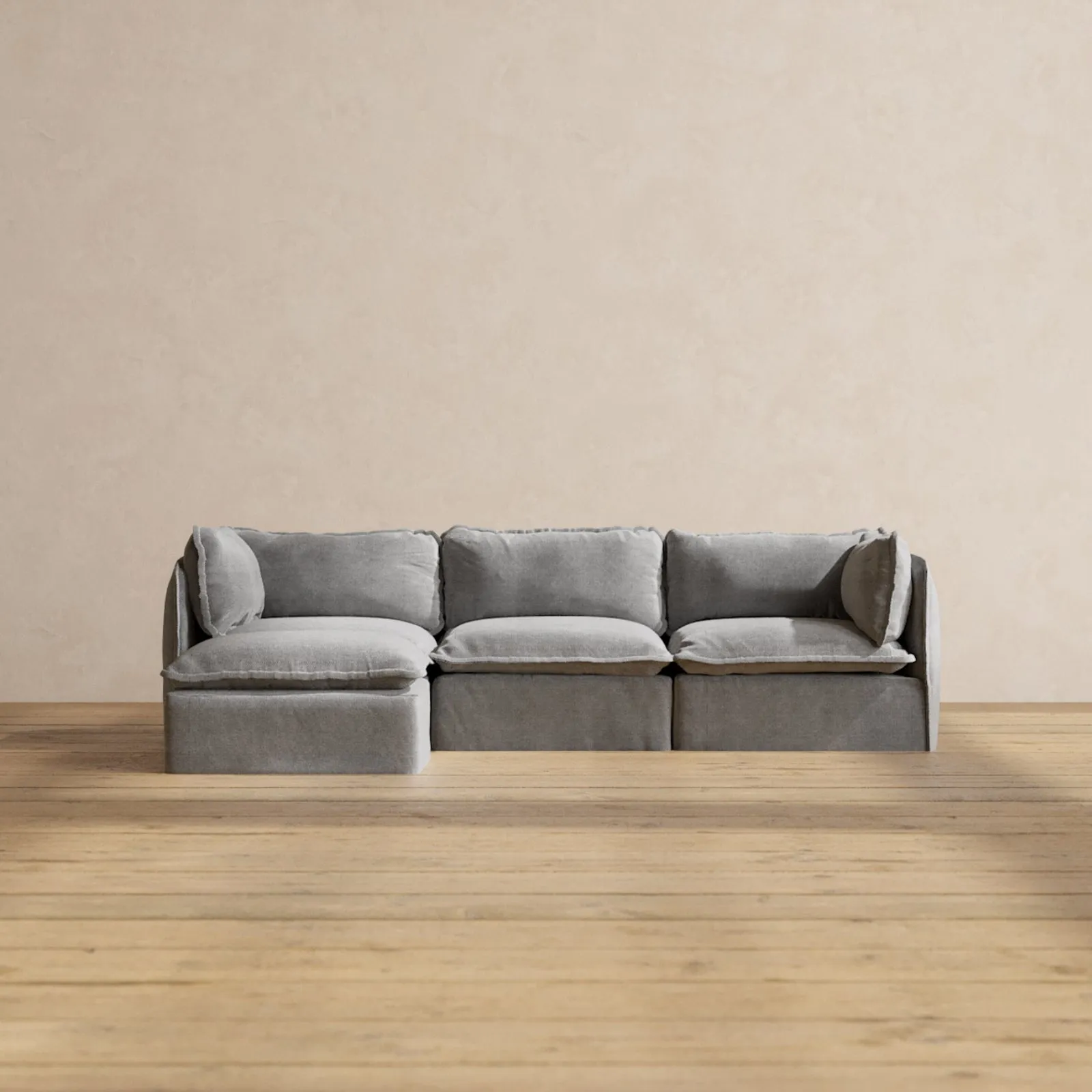 Modular Washable 3-Seater Sectional in Ash | Deluxe  Seat | Cloud Pillow