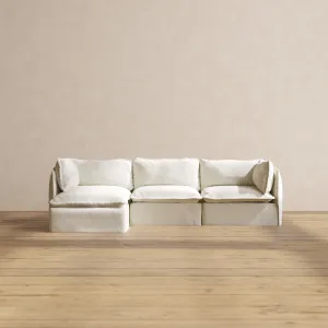 Modular Washable 3-Seater Sectional in Eggshell | Deluxe  Seat | Cloud Pillow