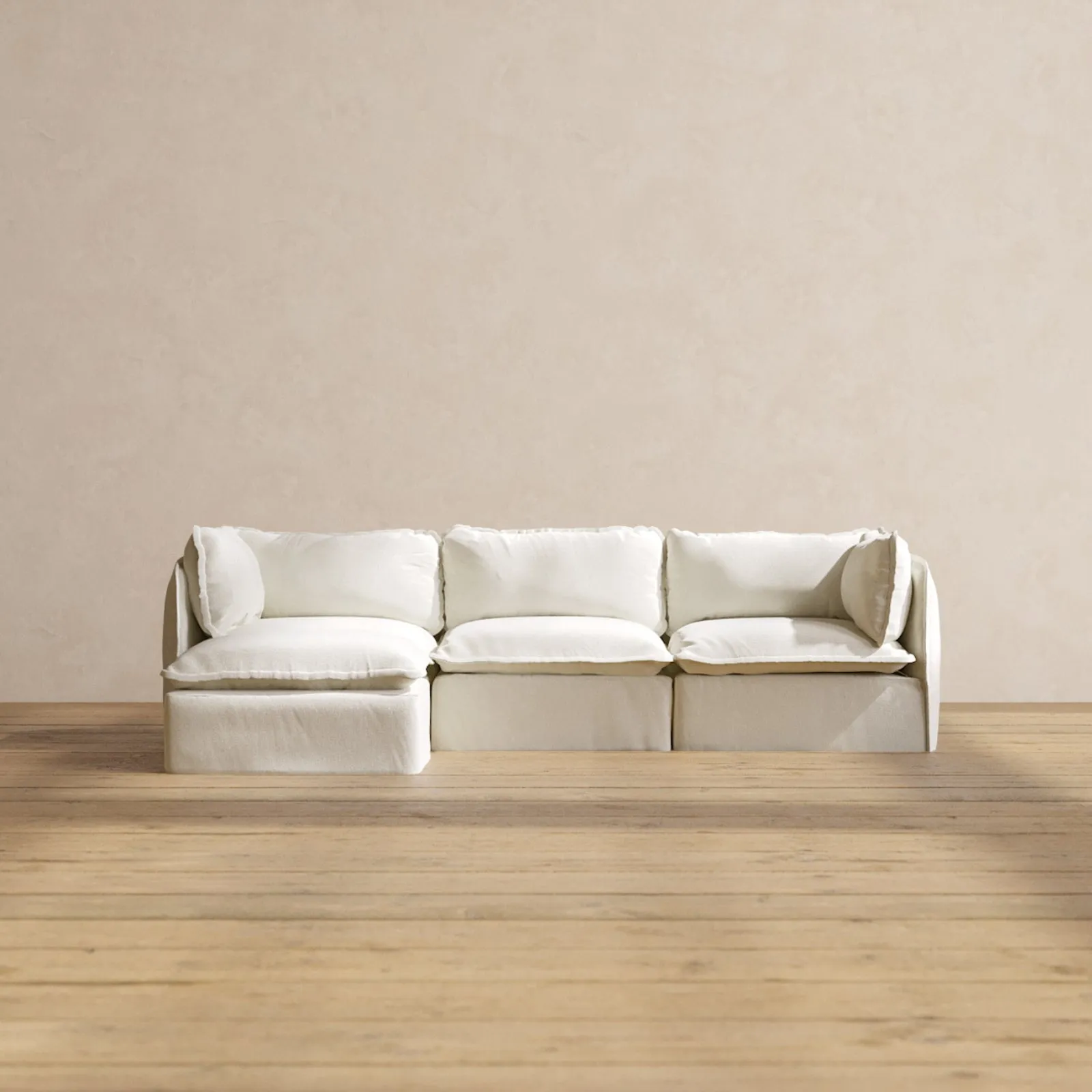 Modular Washable 3-Seater Sectional in Eggshell | Deluxe  Seat | Cloud Pillow