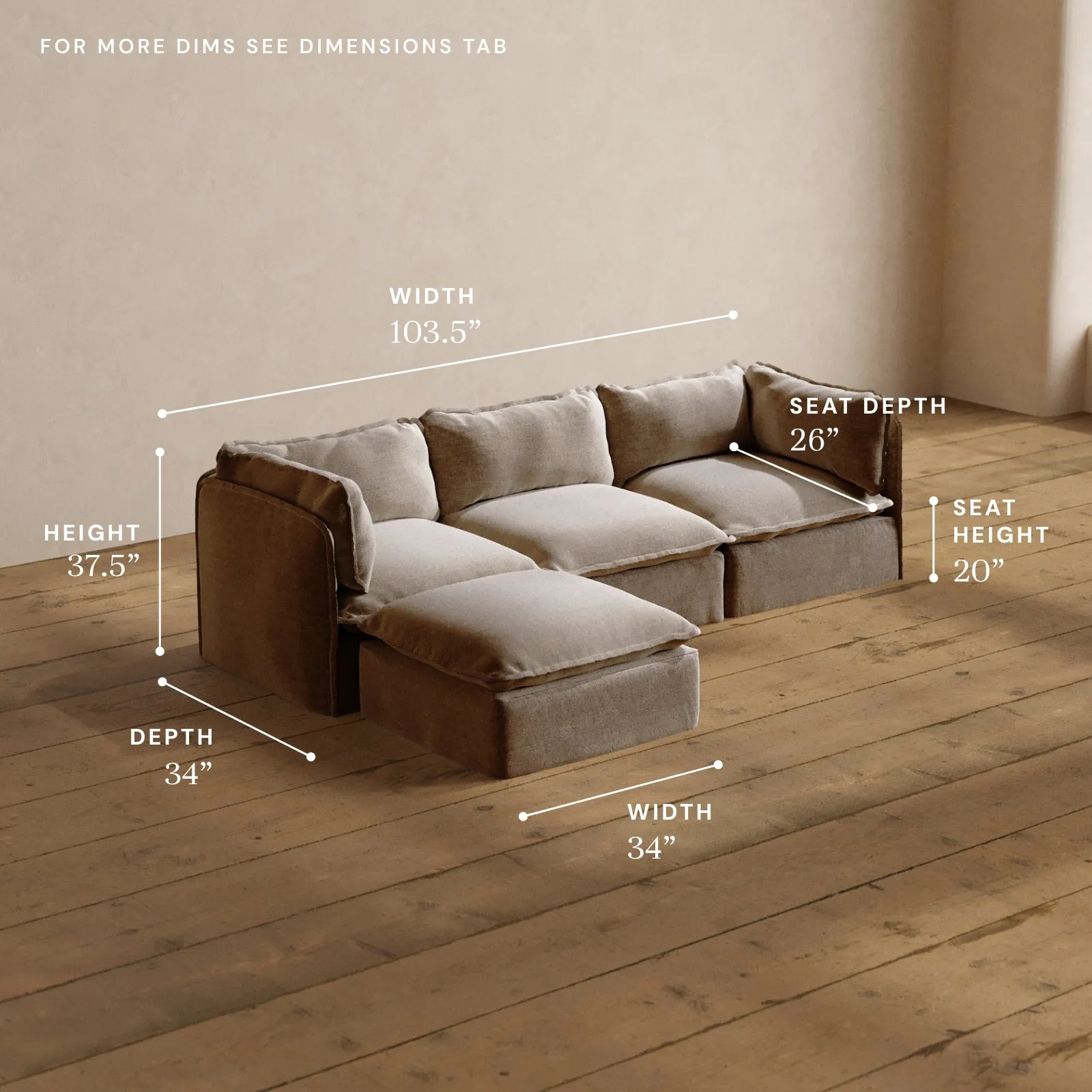 Modular Washable 3-Seater Sectional in Mist | Deluxe  Seat | Cloud Pillow