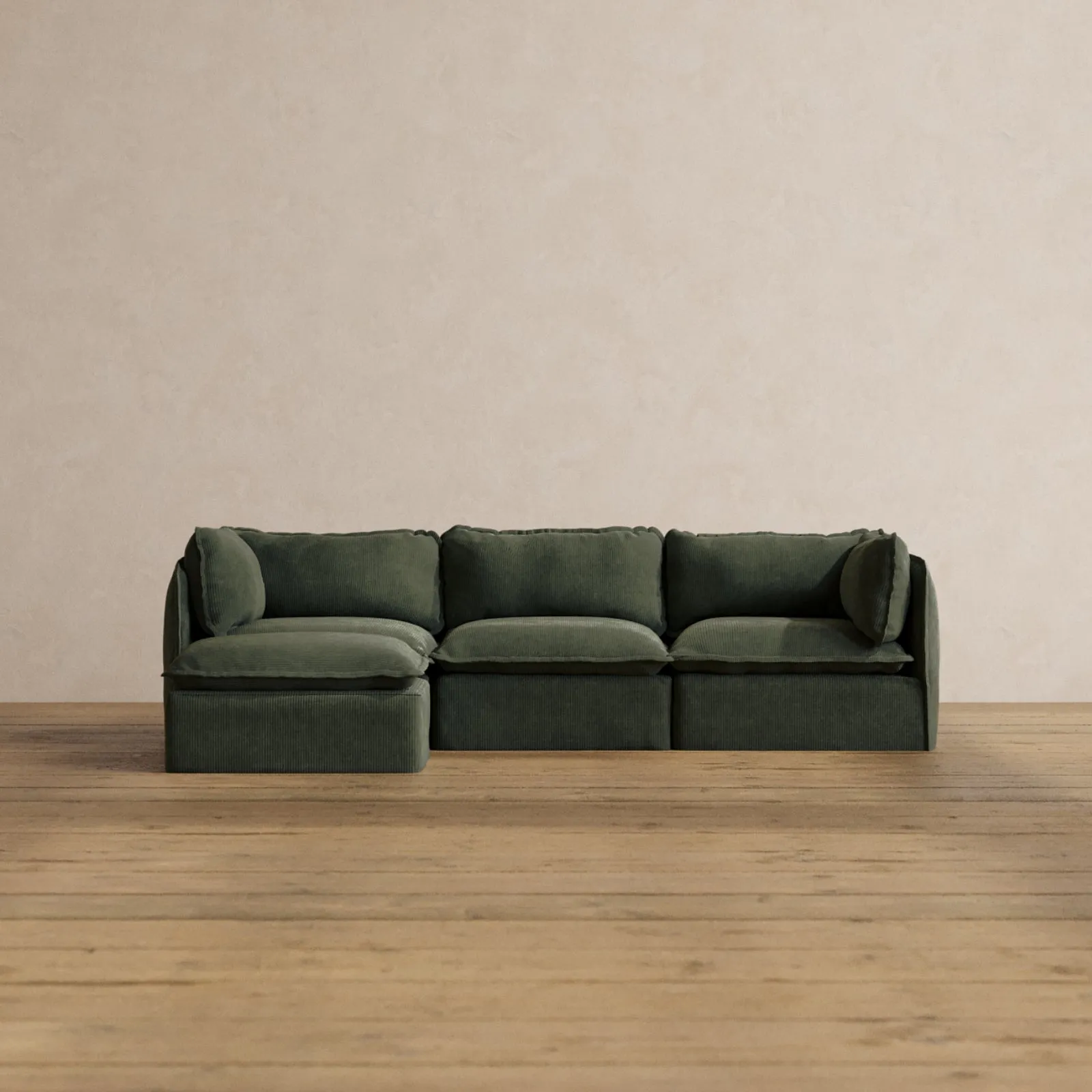 Modular Washable 3-Seater Sectional in Olivine | Deluxe  Seat | Cloud Pillow