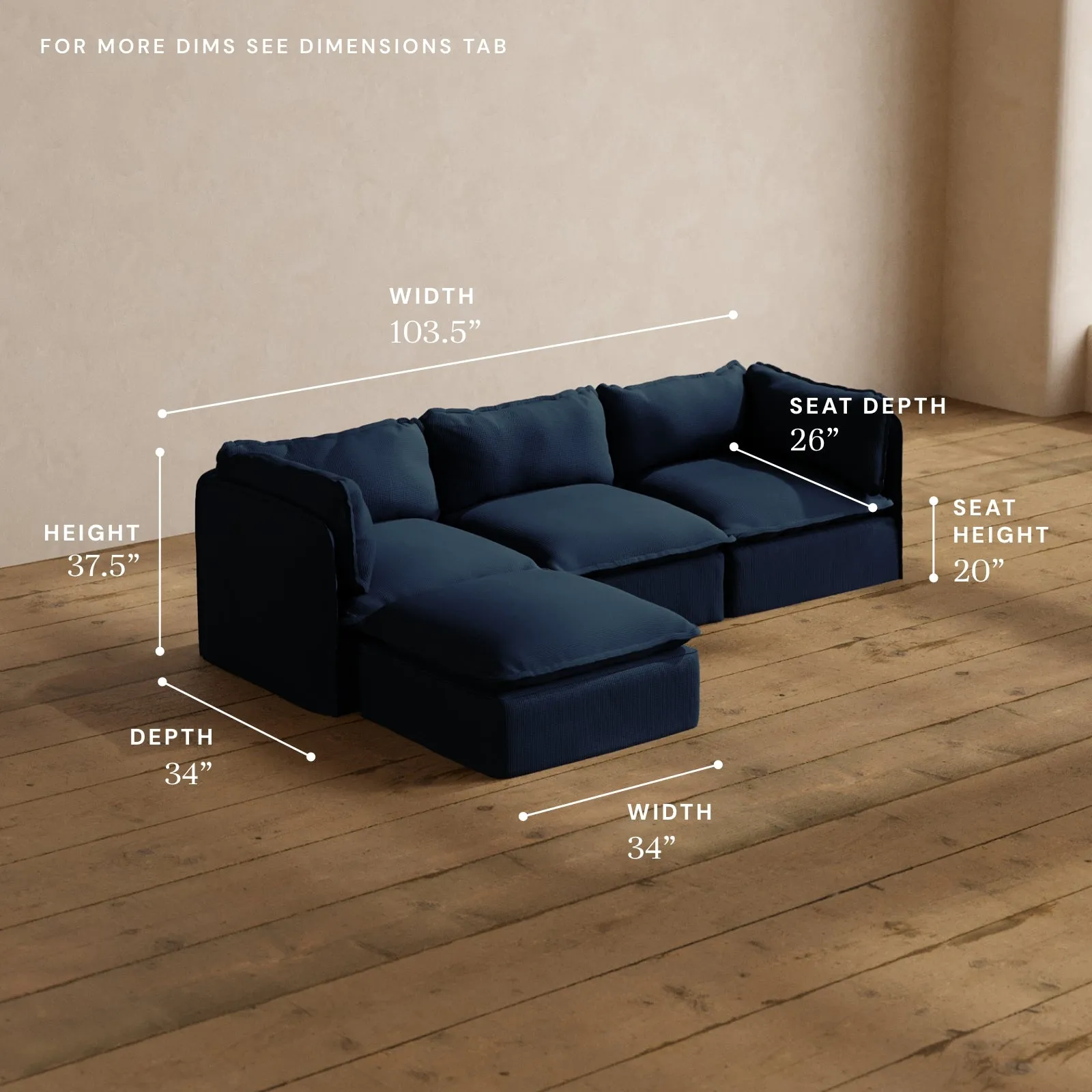 Modular Washable 3-Seater Sectional in Sumi | Deluxe  Seat | Cloud Pillow