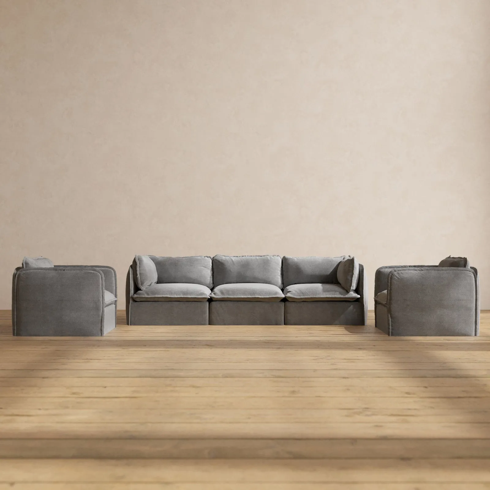 Modular Washable 3-Seater Sofa   Armchair Set in Ash | Deluxe  Seat | Cloud Pillow