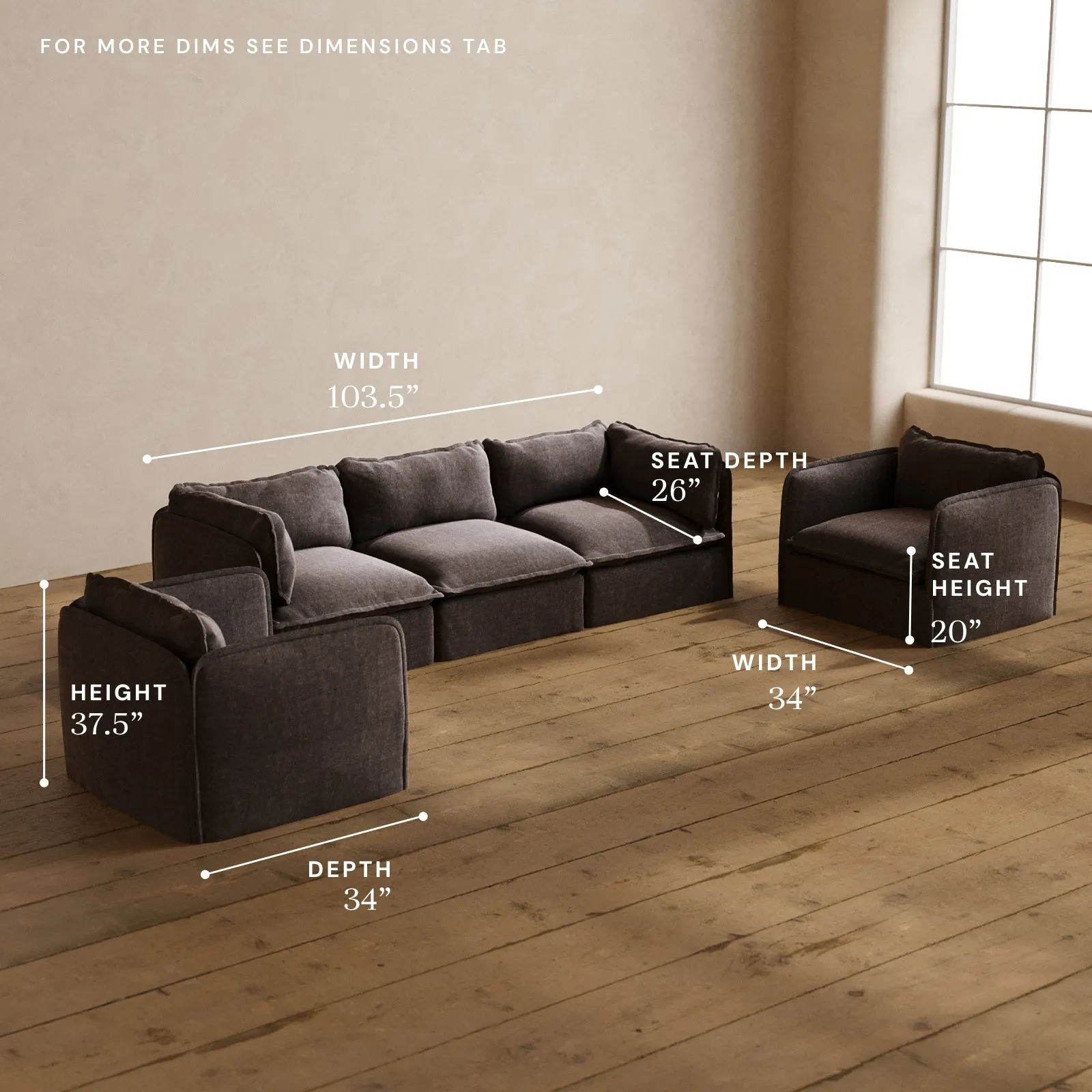 Modular Washable 3-Seater Sofa   Armchair Set in Caviar | Memorix  Seat | Contour Pillow