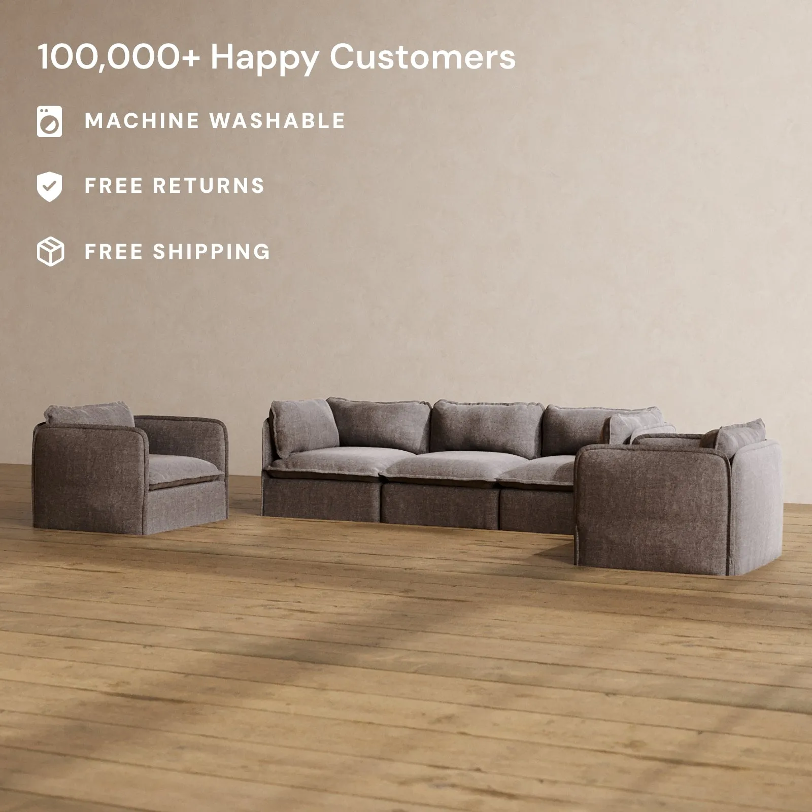 Modular Washable 3-Seater Sofa   Armchair Set in Caviar | Memorix  Seat | Contour Pillow