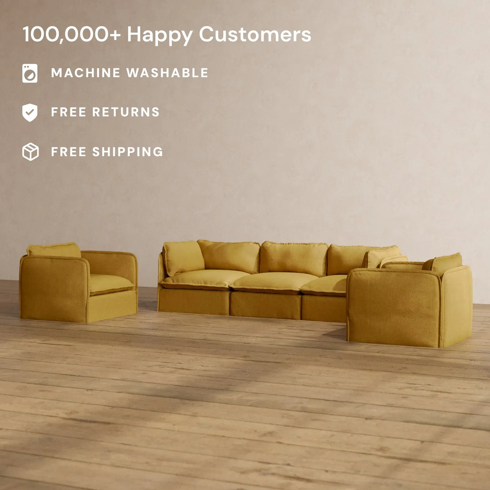 Modular Washable 3-Seater Sofa   Armchair Set in Kiiro | Memorix  Seat | Contour Pillow