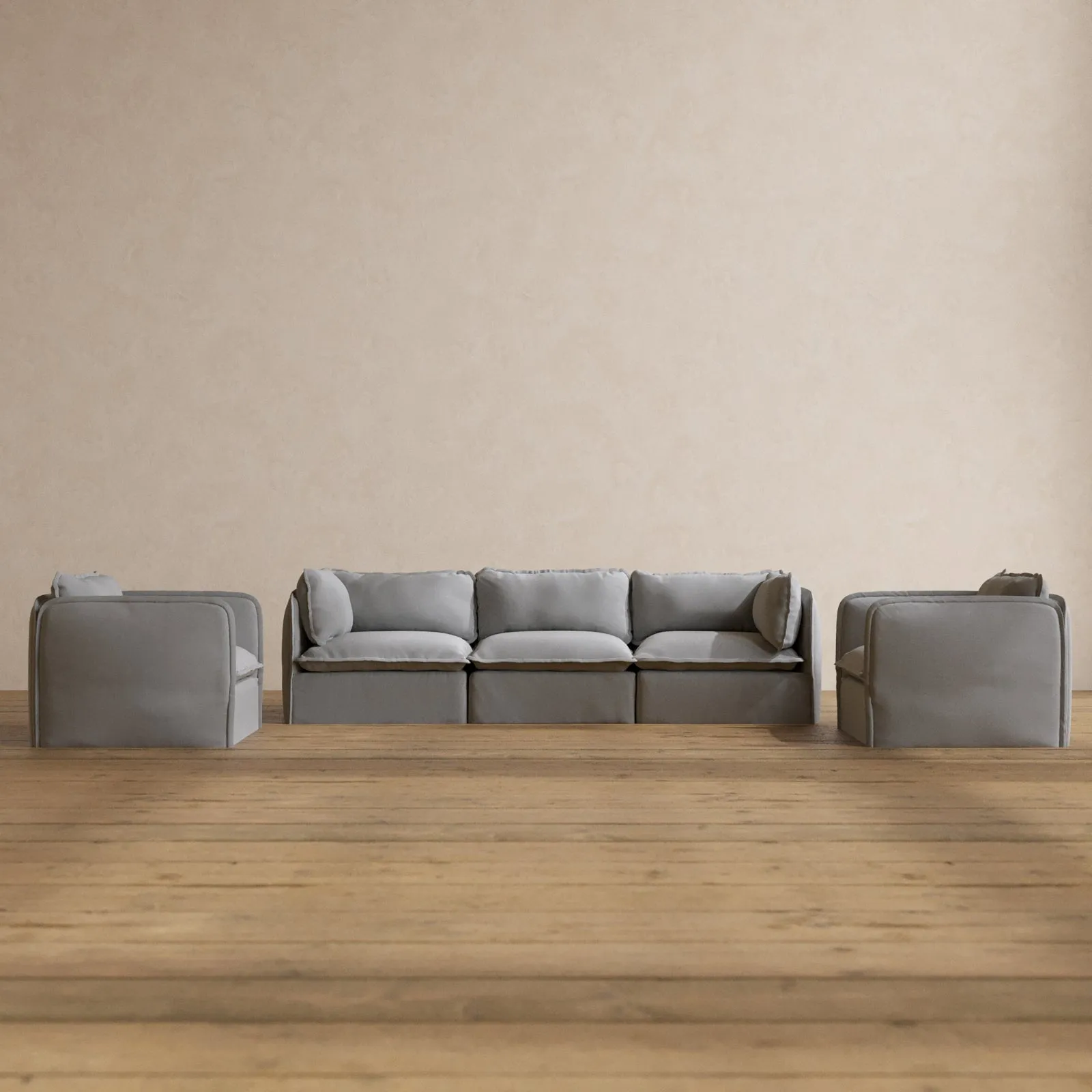 Modular Washable 3-Seater Sofa   Armchair Set in Pumice | Memorix  Seat | Contour Pillow