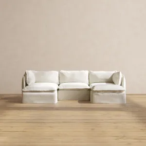 Modular Washable 3-Seater U-Sectional in Eggshell | Deluxe  Seat | Cloud Pillow