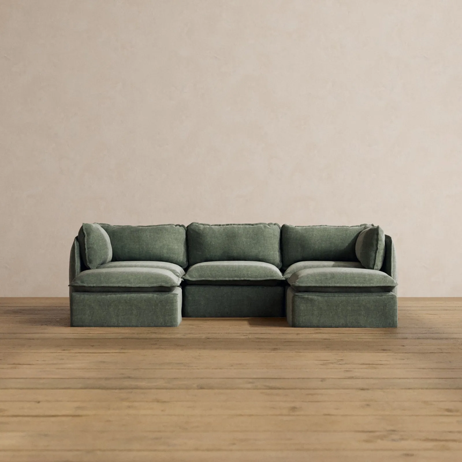 Modular Washable 3-Seater U-Sectional in Willow | Deluxe  Seat | Cloud Pillow