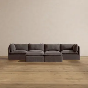 Modular Washable 4-Seater   Bench Ottoman in Caviar | Deluxe  Seat | Cloud Pillow
