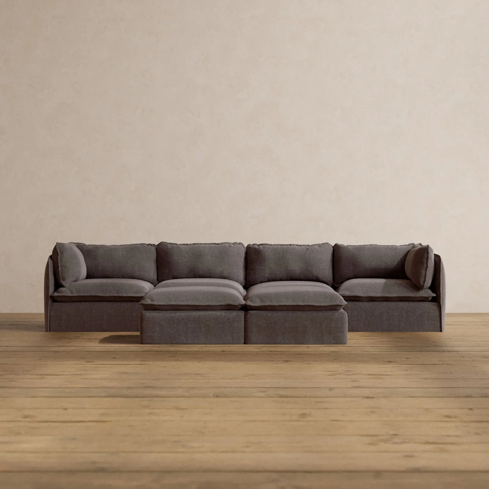 Modular Washable 4-Seater   Bench Ottoman in Caviar | Deluxe  Seat | Cloud Pillow