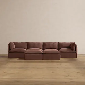 Modular Washable 4-Seater   Bench Ottoman in Chestnut | Deluxe  Seat | Cloud Pillow