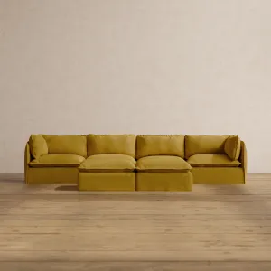 Modular Washable 4-Seater   Bench Ottoman in Kiiro | Deluxe  Seat | Cloud Pillow