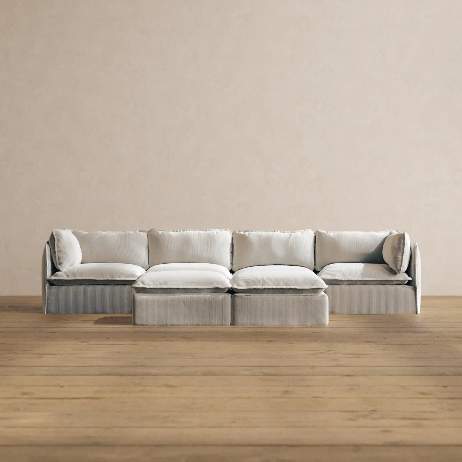 Modular Washable 4-Seater   Bench Ottoman in Milk | Deluxe  Seat | Cloud Pillow
