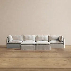 Modular Washable 4-Seater   Bench Ottoman in Milk | Deluxe  Seat | Cloud Pillow