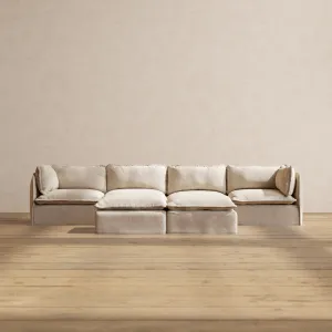 Modular Washable 4-Seater   Bench Ottoman in Oat | Deluxe  Seat | Cloud Pillow